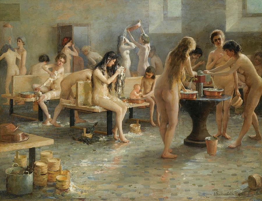 Bath House Painting - In the Bath House, 1897 by Vladimir Alexandrovich Plo...