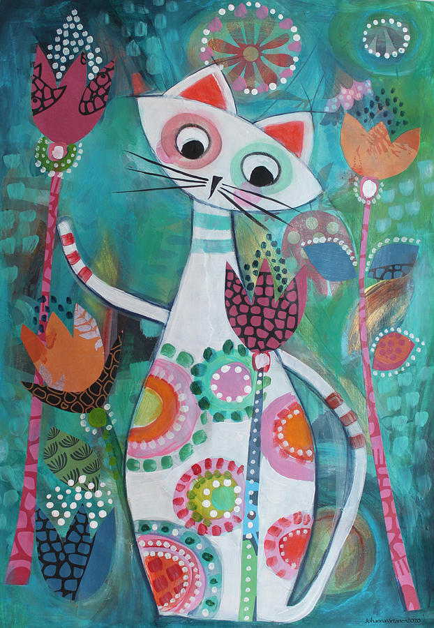 Cat in the garden Mixed Media by Johanna Virtanen - Fine Art America