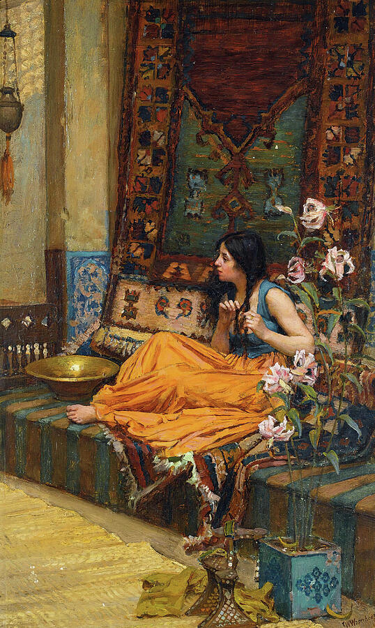 In The Harem, An Odalisque, by 1917 Painting by John William Waterhouse