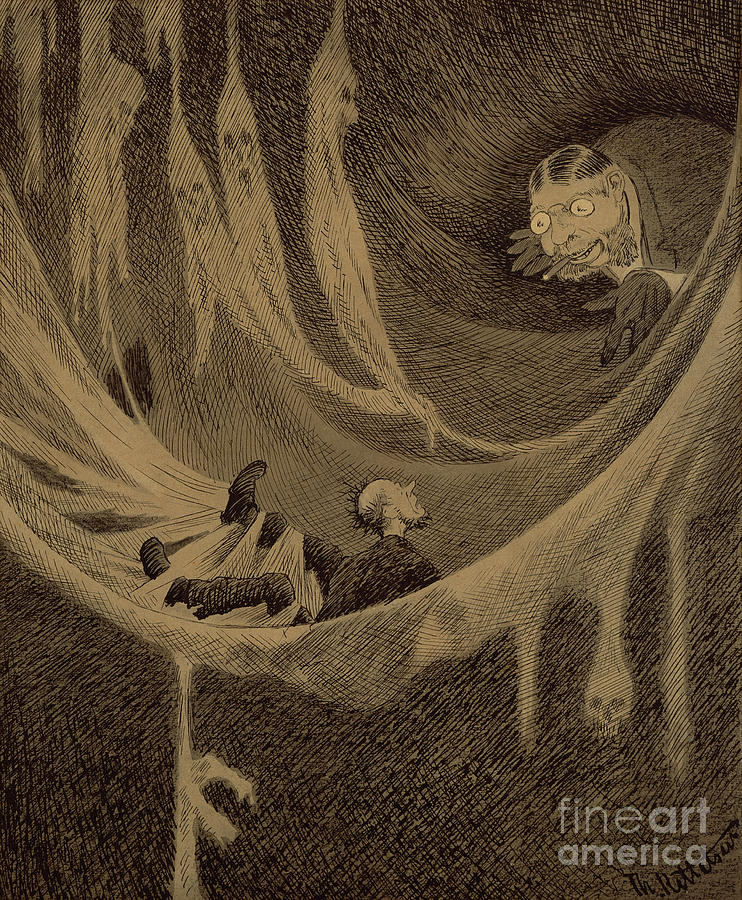 In the web #1 Drawing by O Vaering by Theodor Kittelsen
