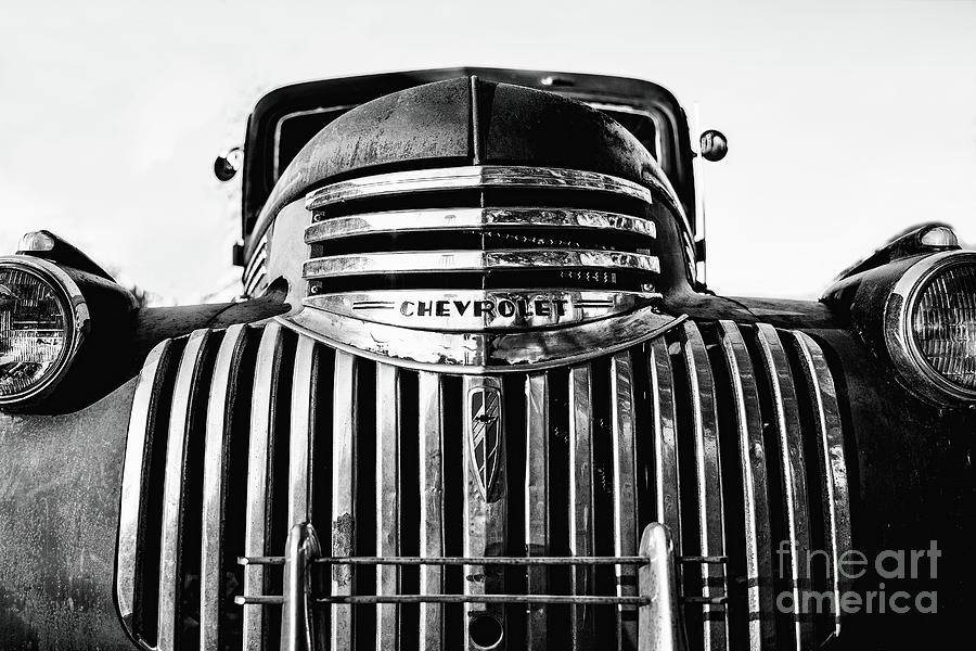 Chevy Grill In Your Face - BW Photograph by Scott Pellegrin