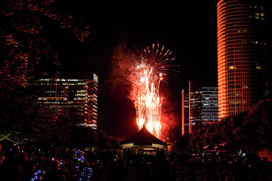 Independence Day Fireworks over Klyde Warren Park in Dallas Photograph