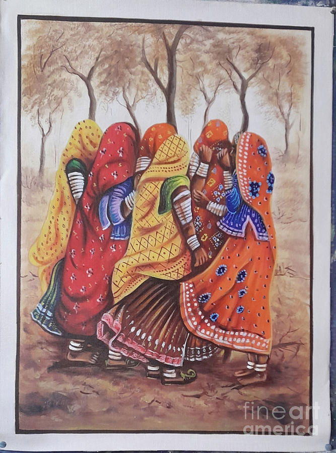 Indian women painting, rajasthani lady, Indian painting, women painting #1 Painting by Manish Vaishnav