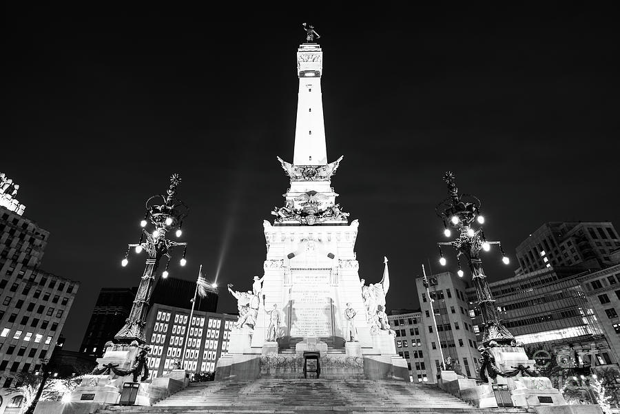 Indianapolis Soldiers and Sailors Monument at Night Black and Wh #1 Photograph by Paul Velgos