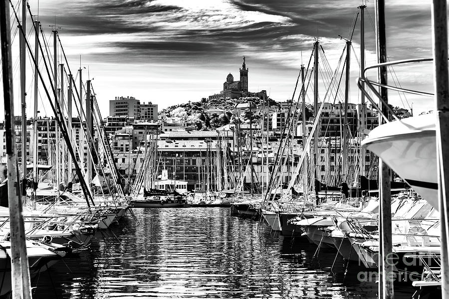 Infrared Notre Dame Cathedral over the Port in Marseille France Photograph by John Rizzuto