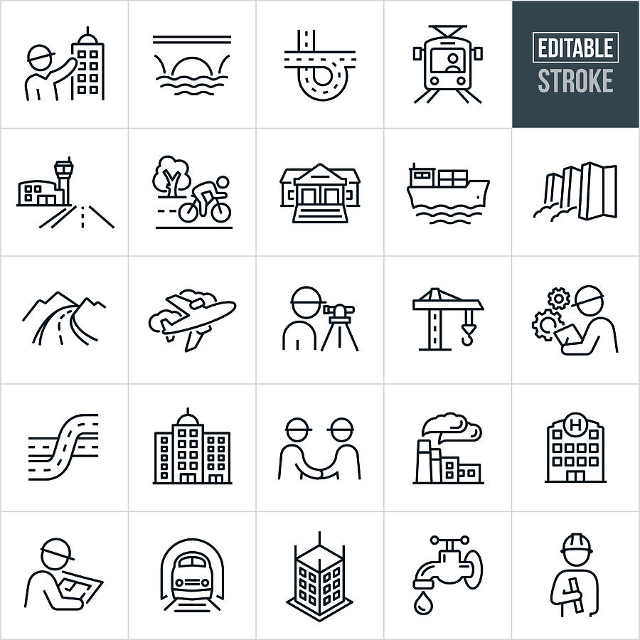 Infrastructure Thin Line Icons - Editable Stroke #1 Drawing by Appleuzr