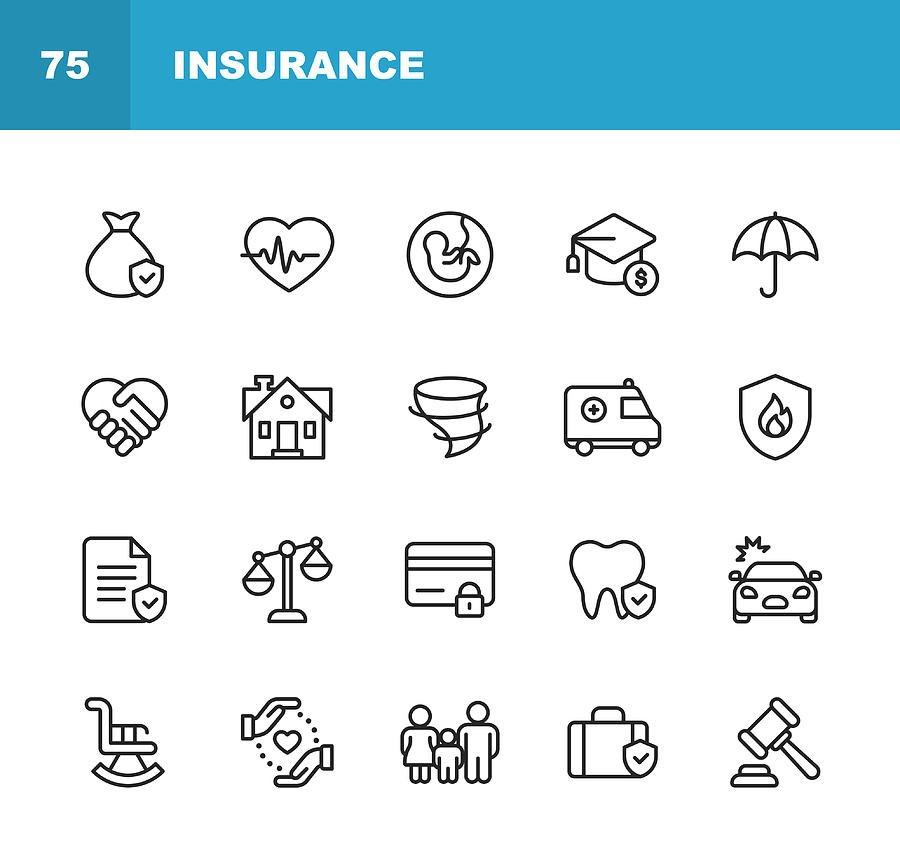 Insurance Line Icons. Editable Stroke. Pixel Perfect. For Mobile and Web. Contains such icons as Insurance, Agent, Shipping, Family, Credit Card, Health Insurance, Savings, Accident. #1 Drawing by Rambo182