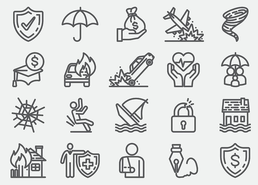 Insurance Line Icons #1 Drawing by LueratSatichob