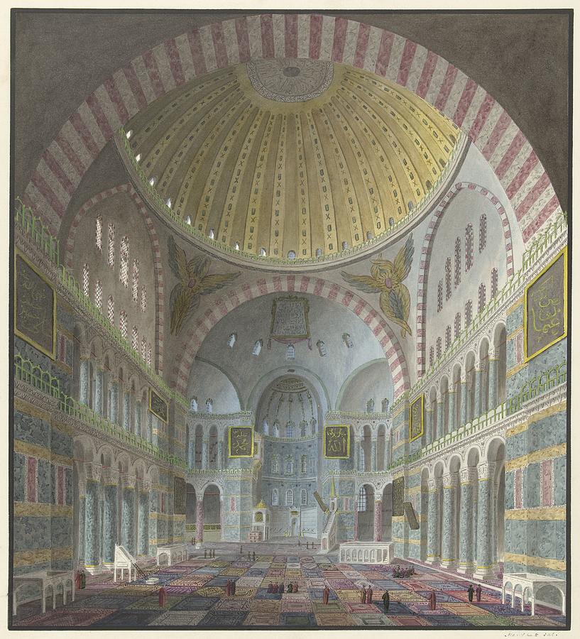 Interior Of The Aya Sophia With Kneeling And Standing Turks, George Antoine Prosper Marilhat, 1821 - Painting