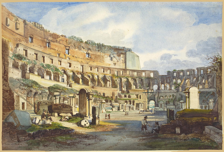 Interior of the Colosseum #1 Drawing by Ippolito Caffi