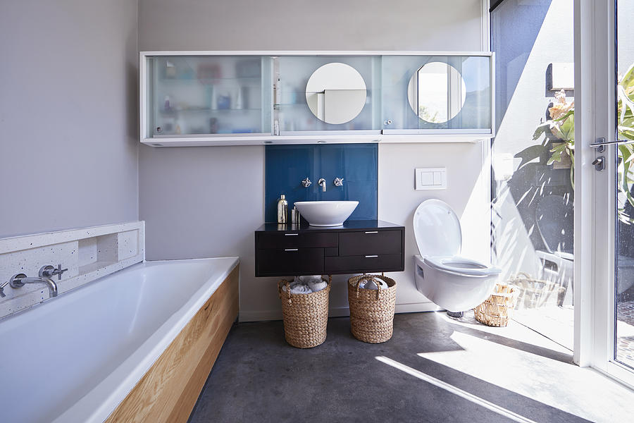 Interior still life image of bathroom designed villa Photograph by Klaus Vedfelt
