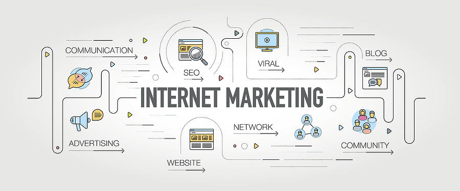 Internet Marketing banner and icons #1 Drawing by Enis Aksoy