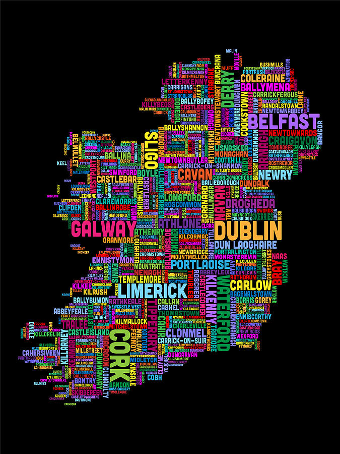 Ireland Eire City Text Map Derry Version #1 Digital Art by Michael Tompsett