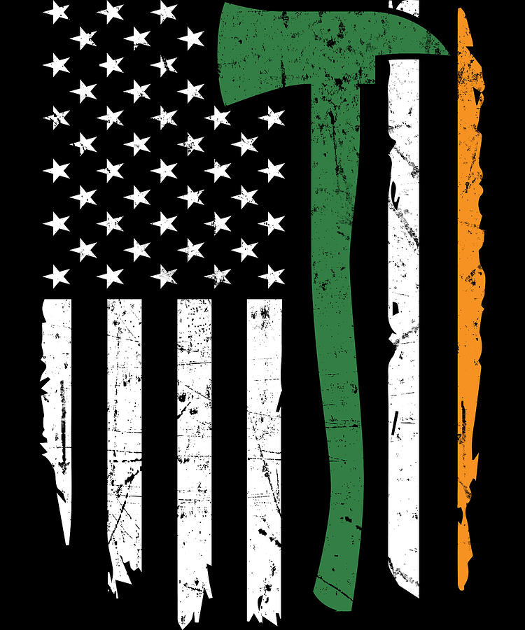 Irish Firefighter Fireman American Flag Apparel St Patricks Day Digital