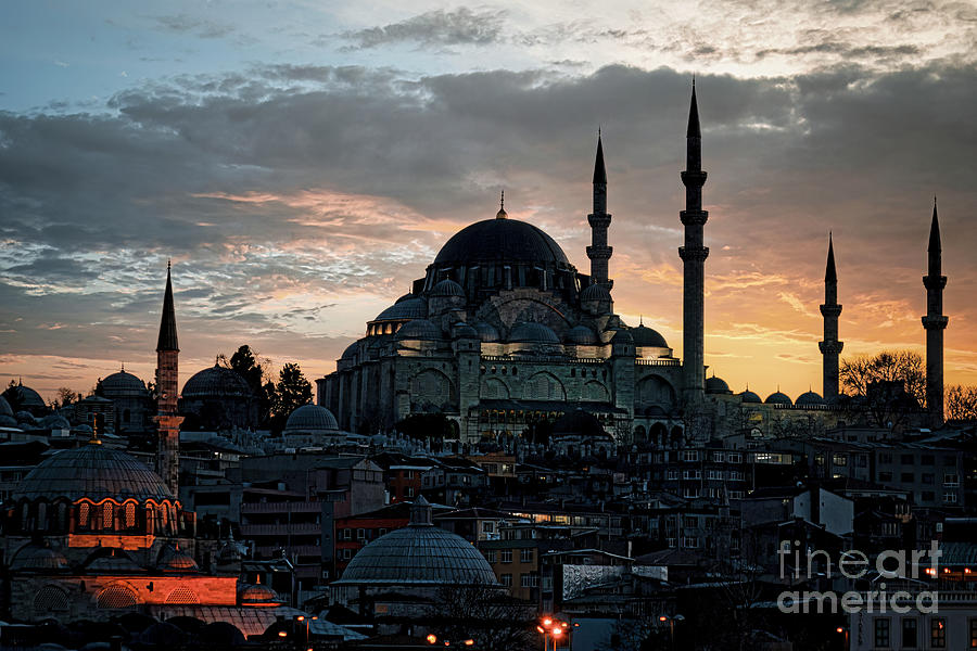 Sunset Photograph - Istanbul Suleymaniye Mosque at Sundown #1 by Antony McAulay