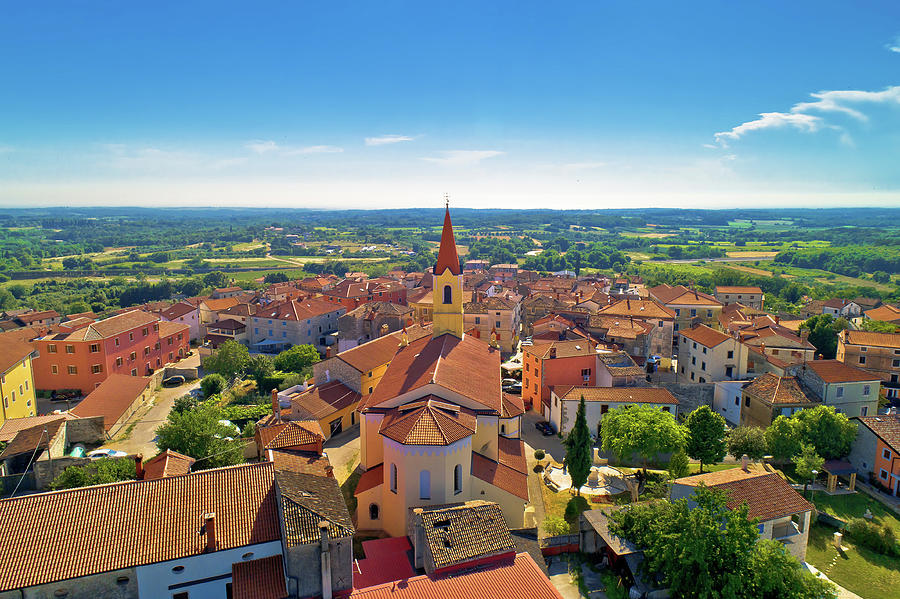 Istria. Town of Brtonigla on green istrian hill aerial view #1 Photograph by Brch Photography