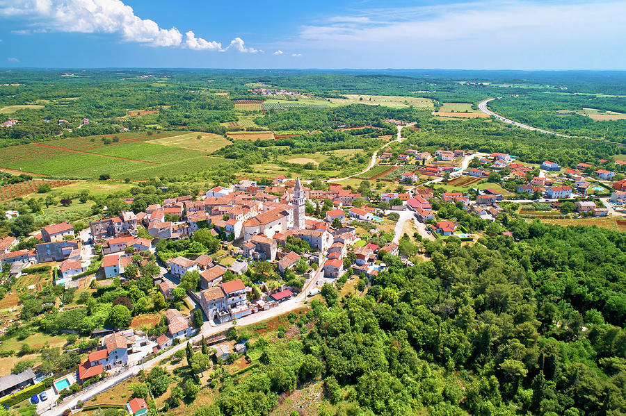 Istria. Town of Visnjan on green istrian hill aerial view #1 Photograph by Brch Photography