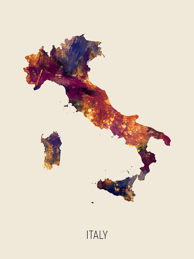 Italy Watercolor Map #1 Digital Art by Michael Tompsett