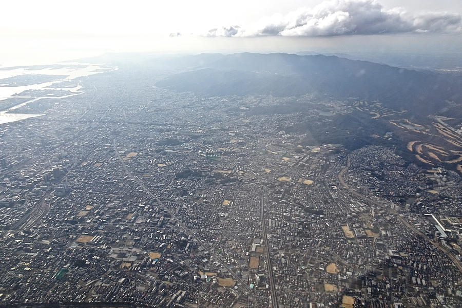 Itami city in Hyogo prefecture in Japan daytime aerial view from airplane #1 Photograph by Taro Hama @ e-kamakura
