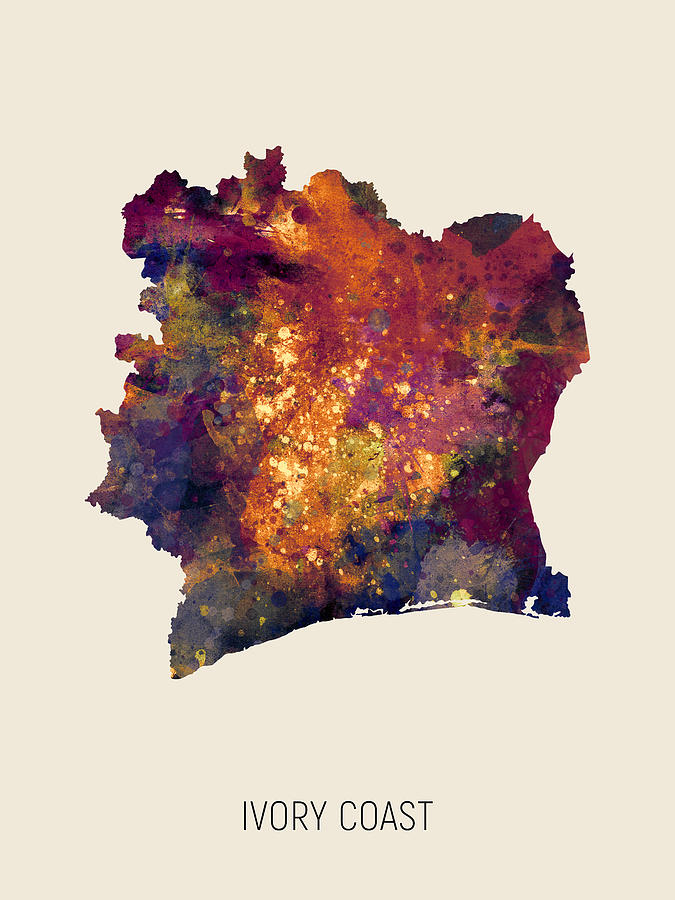 Country Map Digital Art - Ivory Coast Watercolor Map #1 by Michael Tompsett