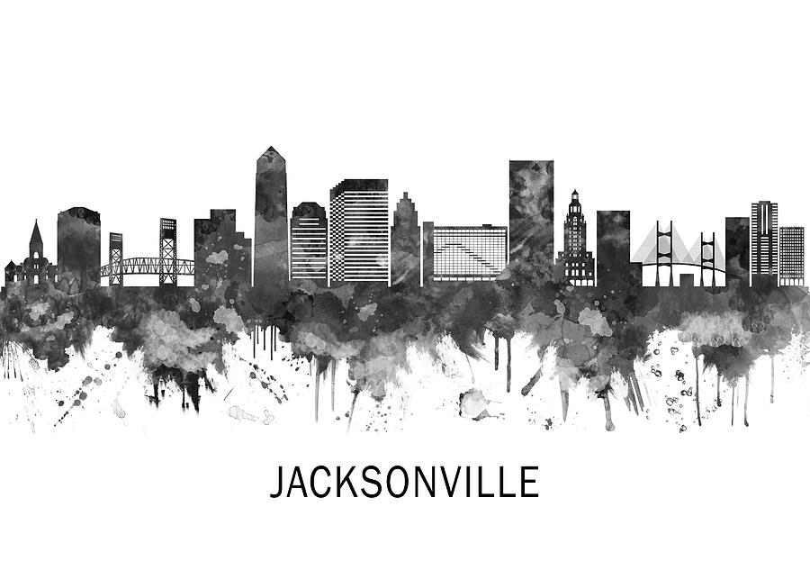 Jacksonville Florida Skyline BW Mixed Media by NextWay Art - Fine Art ...