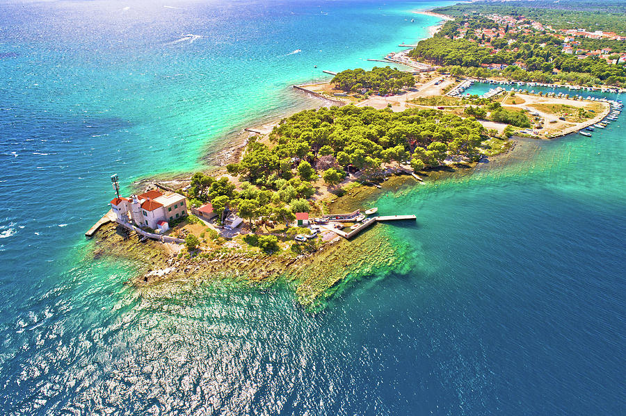 Jadrija lighthouse in Sibenik bay entrance aerial view #1 Photograph by Brch Photography