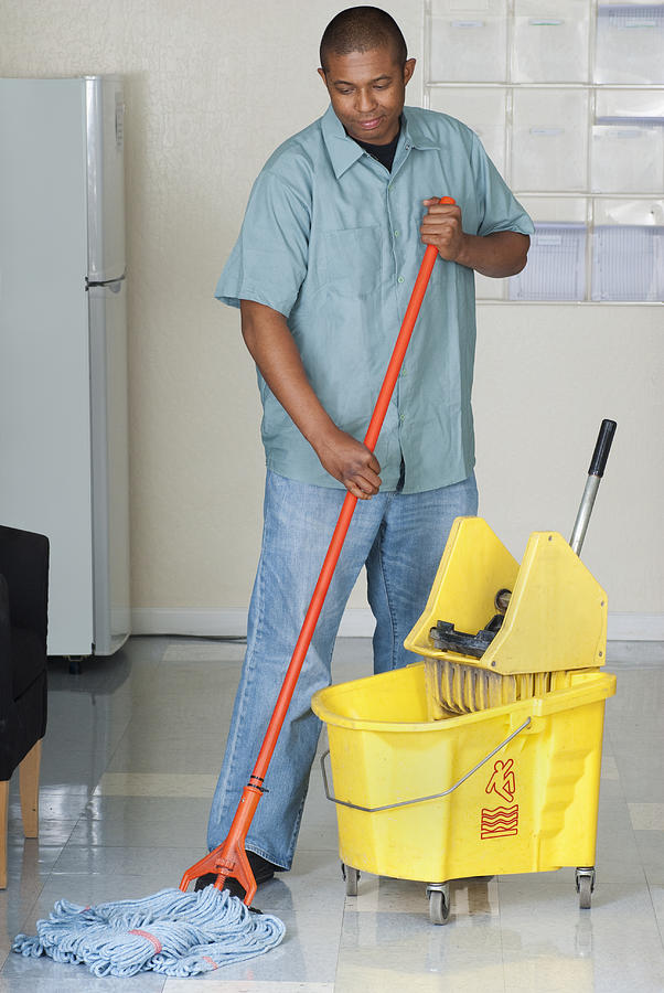 Janitorial Services - Maintenance Man Cleaning Office Floor #1 Photograph by Leezsnow