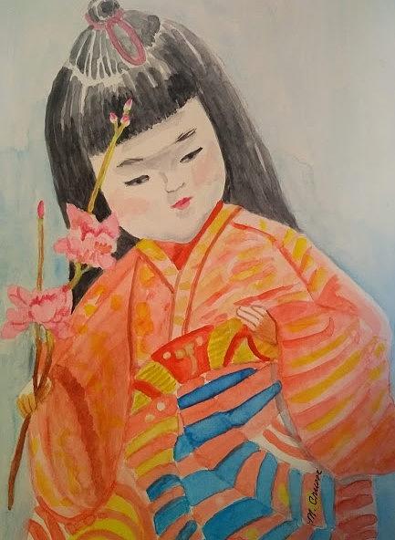 Japanese Doll #1 Painting by Margaret Crusoe