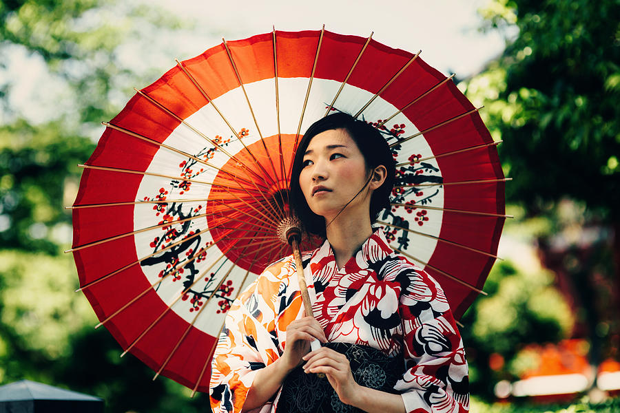 Japanese woman with oil paper umbrella #1 Photograph by Filadendron