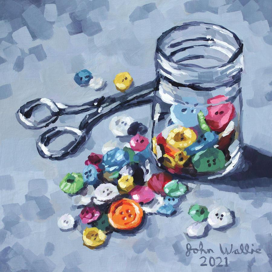 Jar Painting - Jar of Buttons #1 by John Wallie