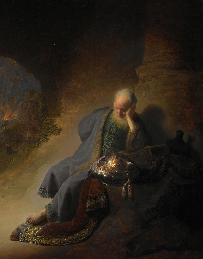 Baroque Painting - Jeremiah Lamenting the Destruction of Jerusalem, from 1630 by Rembrandt