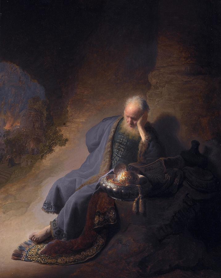 Jeremiah lamenting the destruction of Jerusalem #3 Painting by Rembrandt