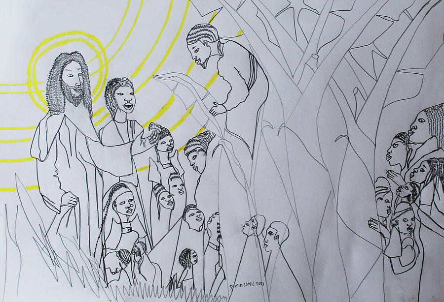 Jesus Meets Zacchaeus #1 Drawing by Gloria Ssali