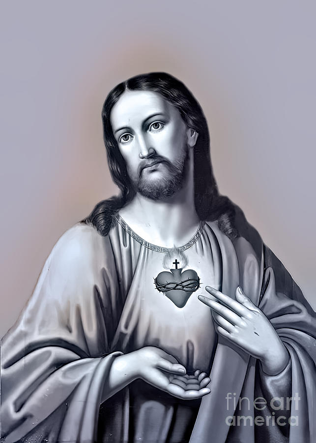Jesus Scared Heart in Black and White #1 Photograph by Munir Alawi - Pixels