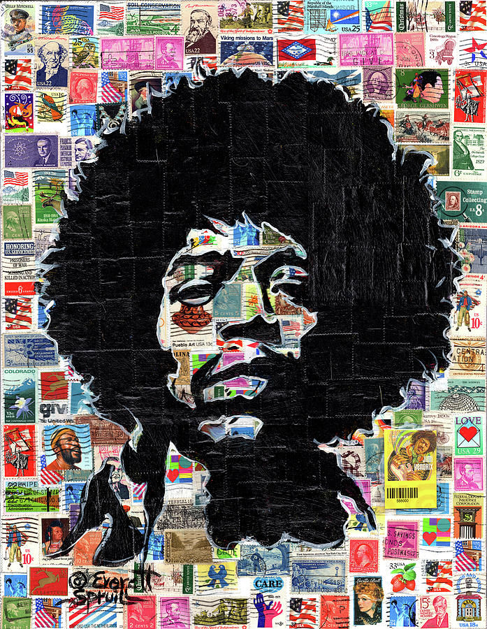 Jimi Hendrix with stamps Mixed Media by Everett Spruill - Fine Art America