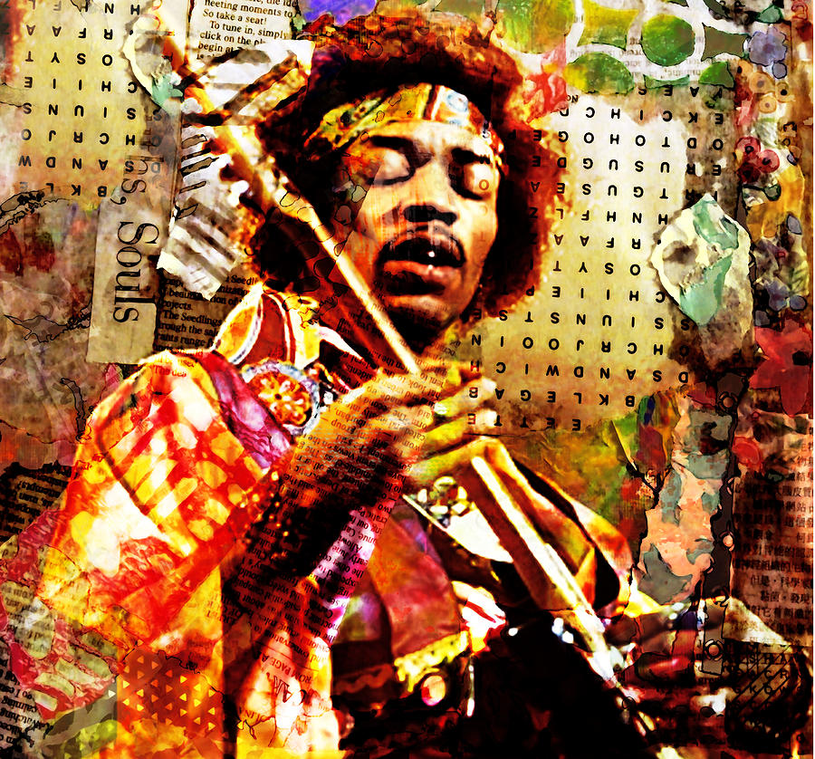 Jimi Hendrix Getting Down #2 Mixed Media by Brian Reaves