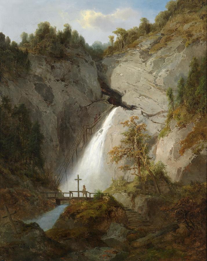 Joseph Brunner The Waterfall by the Toten Weib between Murzsteg and Frein 1871 #1 Painting by Artistic Rifki
