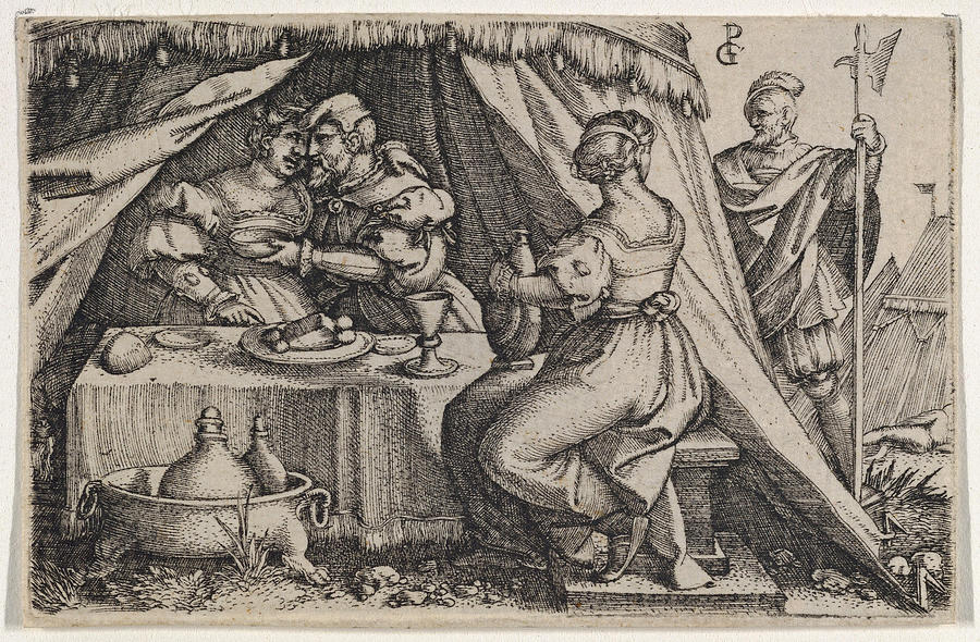 Judith and Holofernes Dining #1 Drawing by Georg Pencz