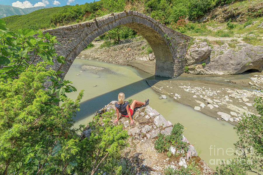 Kadiut Bridge historic stone bridge in Albania #1 Digital Art by Benny Marty