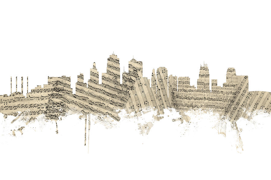 Kansas City Missouri Skyline Sheet Music #1 Digital Art by Michael Tompsett