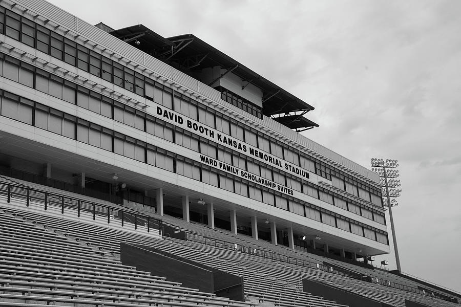 Kansas Jayhawks football stadium in black and white #1 Photograph by Eldon McGraw