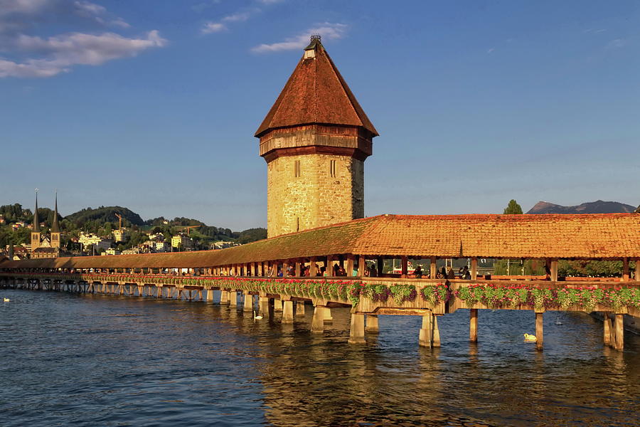 Kapellbrucke Chapel covered Bridge and Water Tower in Luzern, Sw #1 Photograph by Elenarts - Elena Duvernay photo