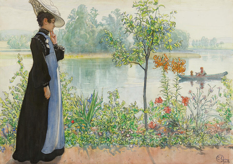 Karin by the Shore, from 1908 Drawing by Carl Larsson