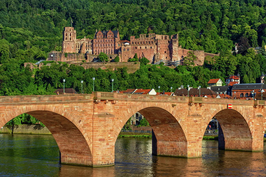 Karl Theodor bridge, river Neckar and castle in Heidelberg, Germ #1 Photograph by Elenarts - Elena Duvernay photo