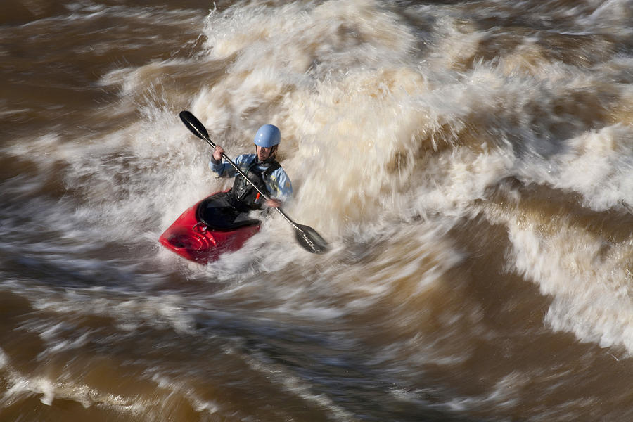 Kayak surfing in whitewater on the Potomac River #1 Photograph by Skip Brown