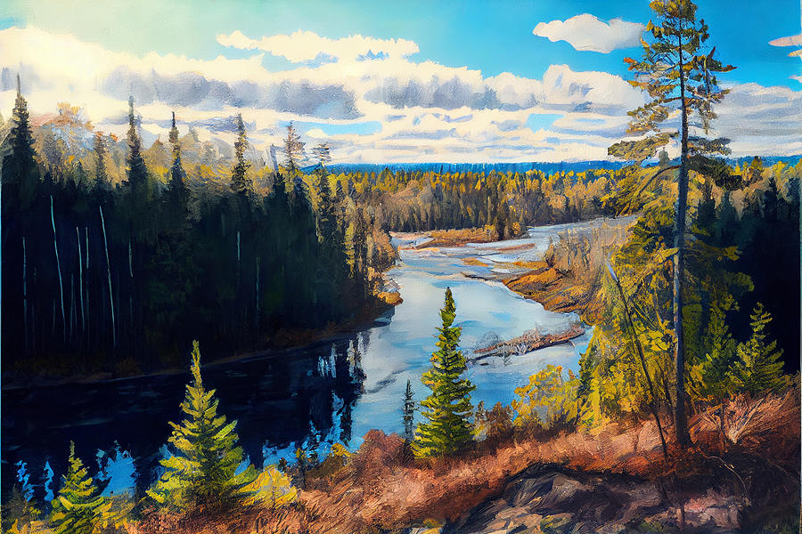 KENOGAMI  RIVER  ONTARIO  CANADA  in  a  Jack  Kirby  s   by Asar Studios #1 Digital Art by Celestial Images