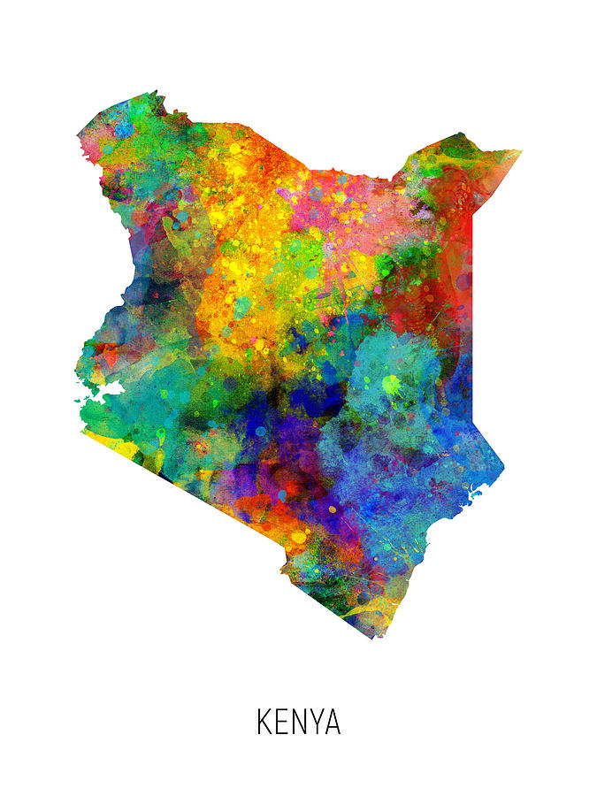 Kenya Watercolor Map #1 Digital Art by Michael Tompsett