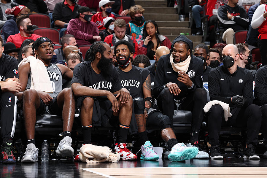 Kevin Durant, Kyrie Irving, and James Harden #1 Photograph by Jeff Haynes
