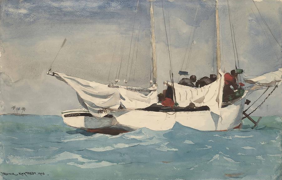 Key West, Hauling Anchor Drawing by Winslow Homer