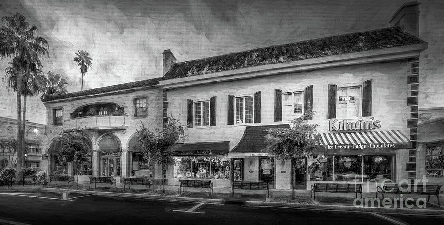 Kilwins Ice Cream in Venice, Florida, Painterly, Black and Whit #1 Photograph by Liesl Walsh